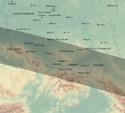 Map of the eclipse path across Poland on 04/18/2721