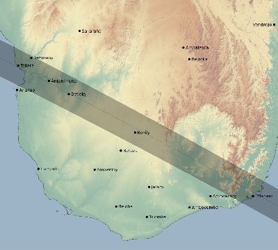 Map of the eclipse path across Madagascar on 10/13/2721