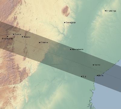 Map of the eclipse path across Mozambique on 10/13/2721