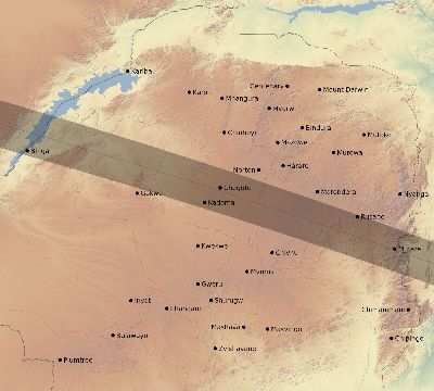 Map of the eclipse path across Zimbabwe on 10/13/2721