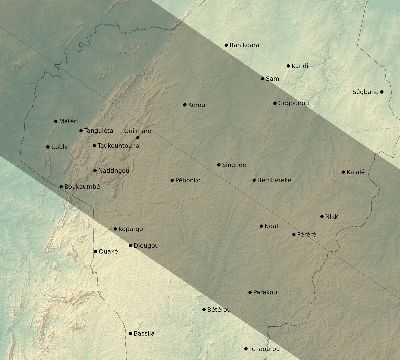 Map of the eclipse path across Benin on 10/02/2722