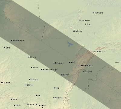 Map of the eclipse path across Mali on 10/02/2722