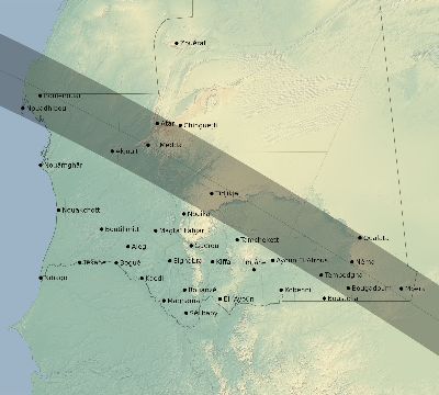 Map of the eclipse path across Mauritania on 10/02/2722