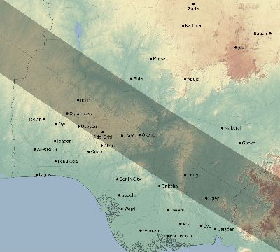 Map of the eclipse path across Nigeria on 10/02/2722