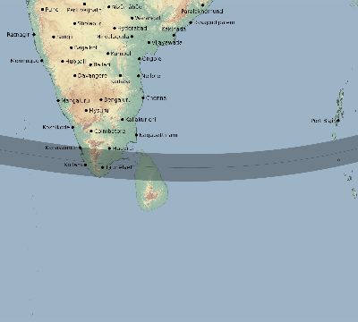 Map of the eclipse path across India on 02/05/2725