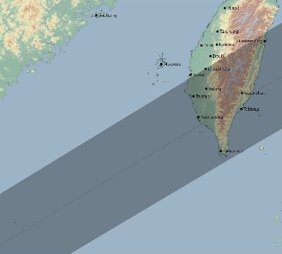 Map of the eclipse path across Taiwan on 02/05/2725