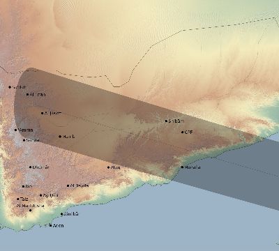 Map of the eclipse path across Yemen on 02/05/2725