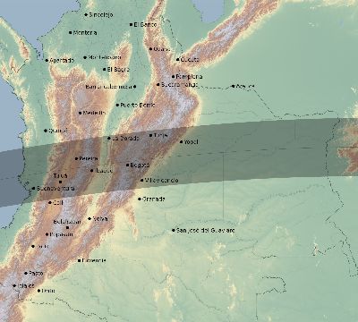 Map of the eclipse path across Colombia on 07/31/2725
