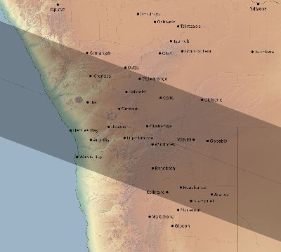 Map of the eclipse path across Namibia on 01/25/2726