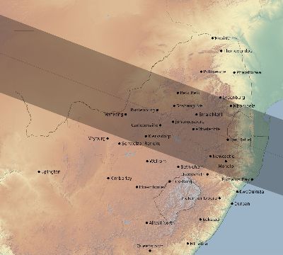 Map of the eclipse path across South Africa on 01/25/2726