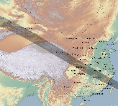 Map of the eclipse path across China on 07/21/2726