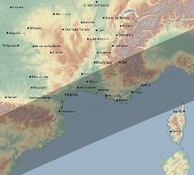 Map of the eclipse path across France on 07/21/2726