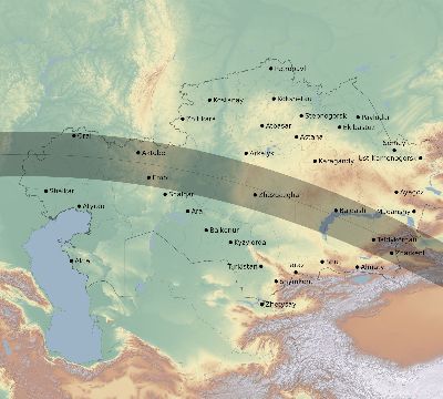 Map of the eclipse path across Kazakhstan on 07/21/2726