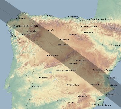 Map of the eclipse path across Spain on 11/23/2728