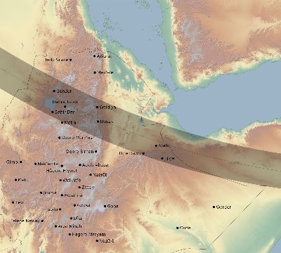 Map of the eclipse path across Ethiopia on 11/23/2728