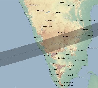 Map of the eclipse path across India on 11/23/2728