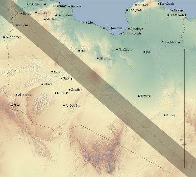 Map of the eclipse path across Libya on 11/23/2728