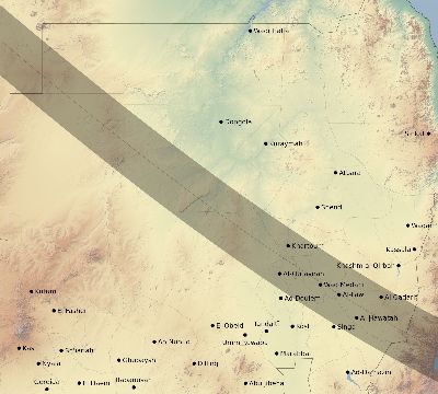 Map of the eclipse path across Sudan on 11/23/2728