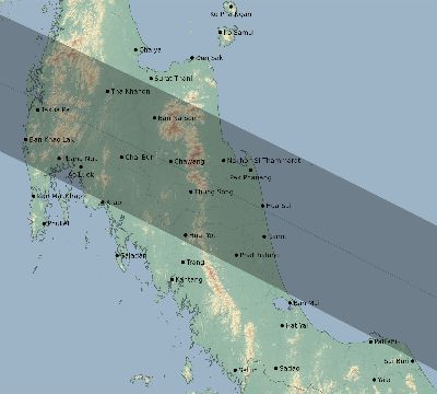 Map of the eclipse path across Thailand on 11/13/2729