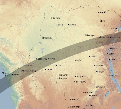 Map of the eclipse path across DR Congo on 03/18/2732
