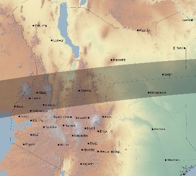 Map of the eclipse path across Kenya on 03/18/2732