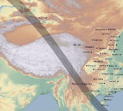 Map of the eclipse path across China on 09/11/2732