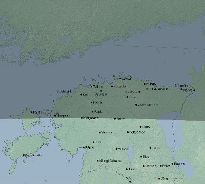 Map of the eclipse path across Estonia on 09/11/2732