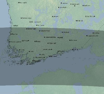 Map of the eclipse path across Finland on 09/11/2732