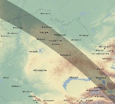 Map of the eclipse path across Kazakhstan on 09/11/2732
