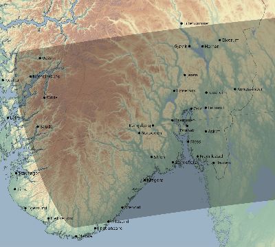 Map of the eclipse path across Norway on 09/11/2732