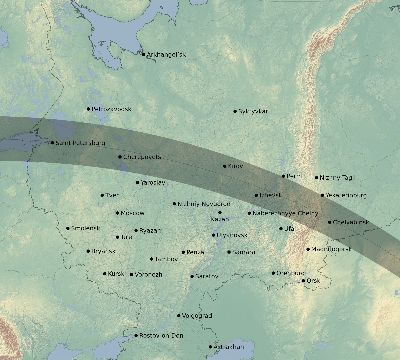 Map of the eclipse path across Russia on 09/11/2732