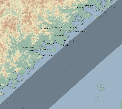 Map of the eclipse path across China on 03/08/2733