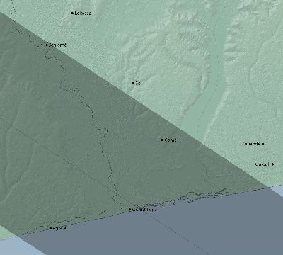 Map of the eclipse path across Benin on 08/31/2733