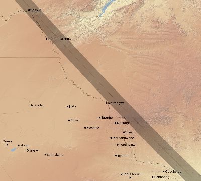 Map of the eclipse path across Botswana on 08/31/2733