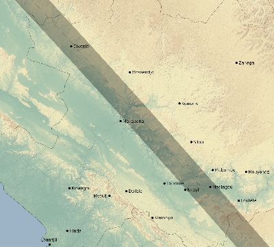 Map of the eclipse path across Republic of the Congo on 08/31/2733