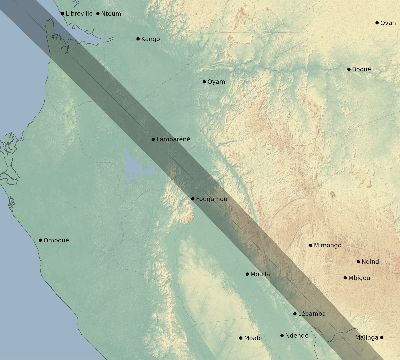 Map of the eclipse path across Gabon on 08/31/2733