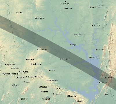 Map of the eclipse path across Ghana on 08/31/2733