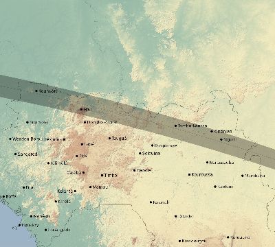 Map of the eclipse path across Guinea on 08/31/2733