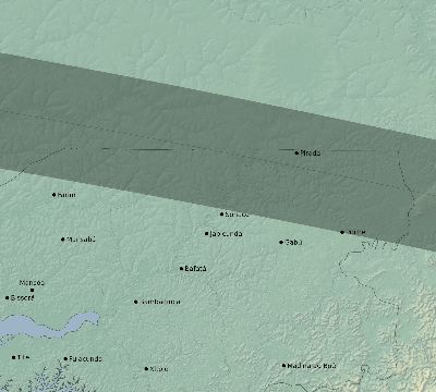 Map of the eclipse path across Guinea-Bissau on 08/31/2733