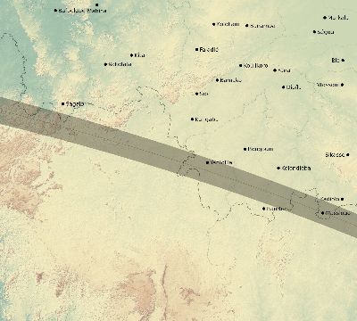 Map of the eclipse path across Mali on 08/31/2733