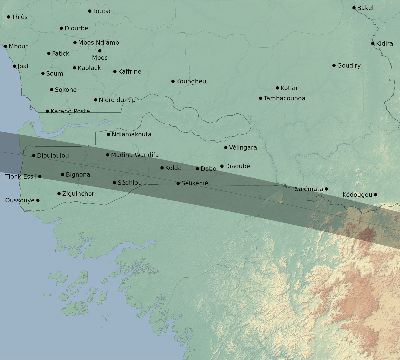 Map of the eclipse path across Senegal on 08/31/2733