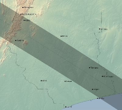 Map of the eclipse path across Togo on 08/31/2733