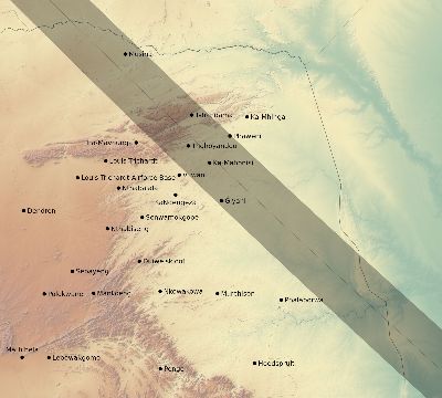 Map of the eclipse path across South Africa on 08/31/2733