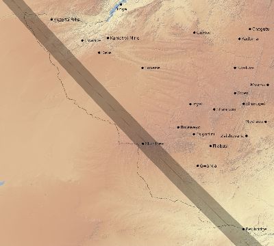Map of the eclipse path across Zimbabwe on 08/31/2733