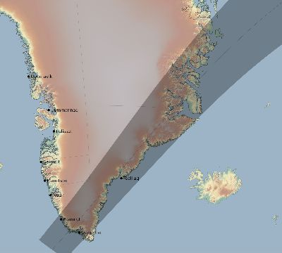 Map of the eclipse path across Greenland on 07/12/2735