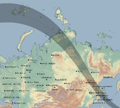 Map of the eclipse path across Russia on 07/12/2735