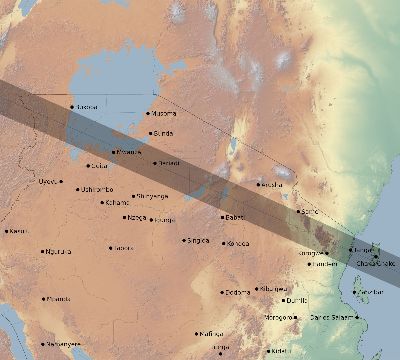 Map of the eclipse path across Tanzania on 12/24/2736