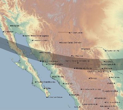 Map of the eclipse path across Mexico on 12/13/2737