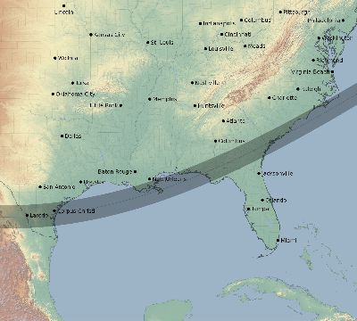 Map of the eclipse path across United States on 12/13/2737