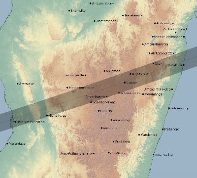 Map of the eclipse path across Madagascar on 04/18/2740
